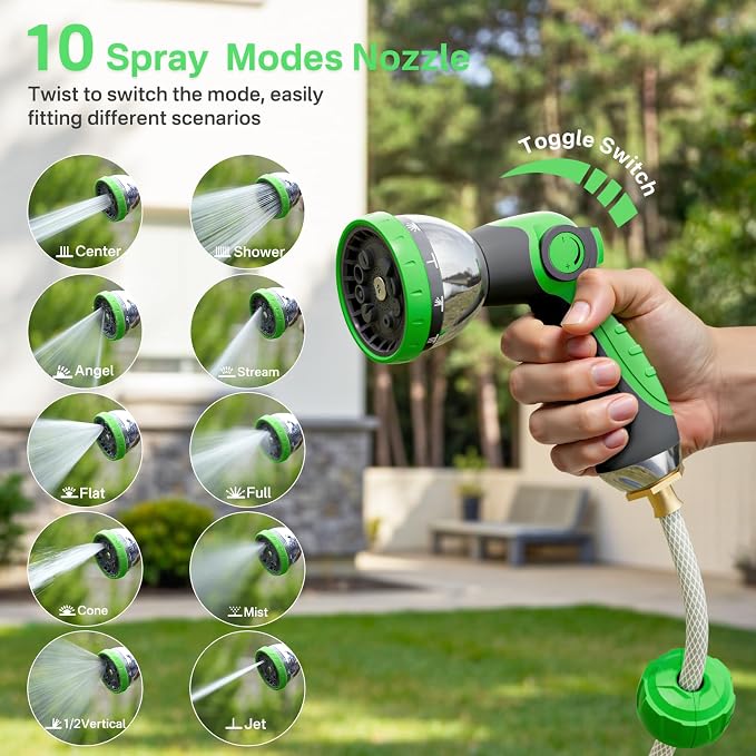 Retractable Garden Hose Reel, 5/8 in x 100 ft Heavy Duty Wall-Mounted Hose Reel with 180° Swivel Bracket, 10-Pattern Nozzle, Automatic Slow Rewind System, Any Length Lock for outside Watering,Cleaning