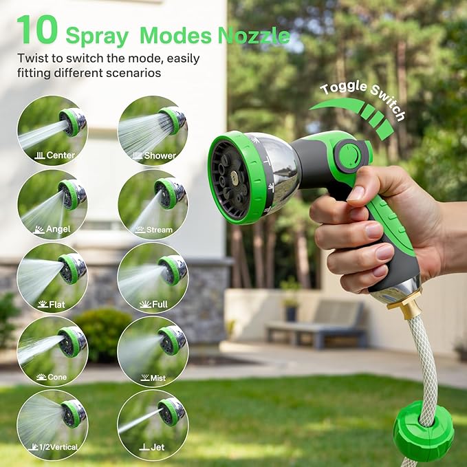 Retractable Garden Hose Reel, 1/2 in x 100 ft Automatic Slow Rewind System & Any Length Lock, Heavy Duty Wall-Mounted Hose Reel with 180° Swivel Bracket,10-Pattern Nozzle for outside Watering,Cleaning