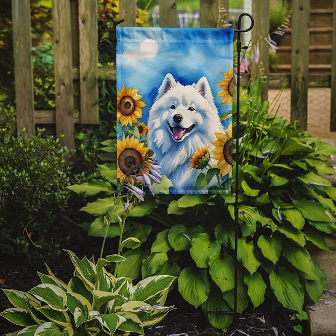 Caroline's Treasures DAC6153GF Samoyed in Sunflowers Garden Flag Mailbox Flag Decorative Yard Flag Banner Outside Patio Artwork Yard Flower Beds, Garden Size, Multicolor