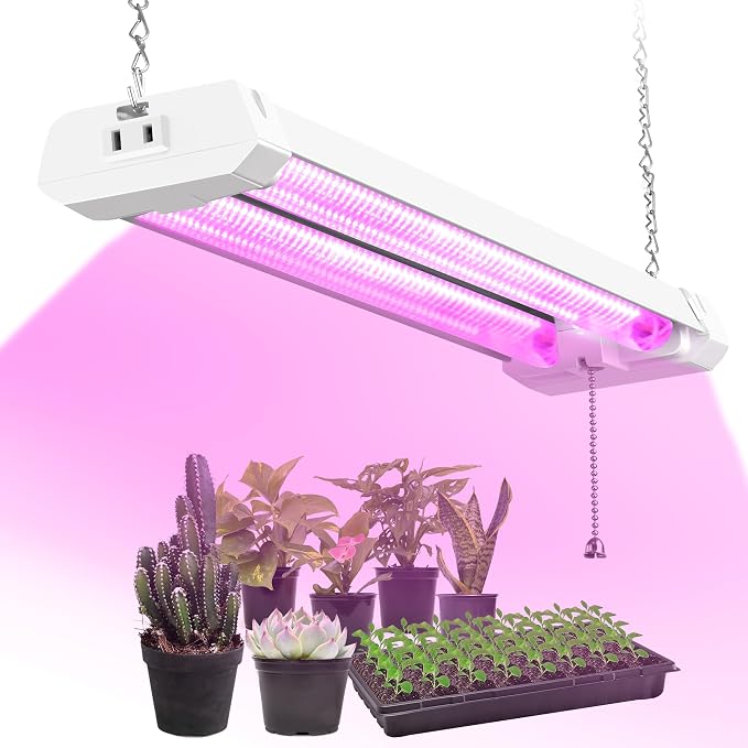 Hlite 16 inch Plant Growing Lamp,Hanging Full Spectrum 1Pack,Pink | Hanging Grow Light for Indoor Plants with Shade,Linkable Plug and Hanging with On/Off Switch, Seedling to Flowering