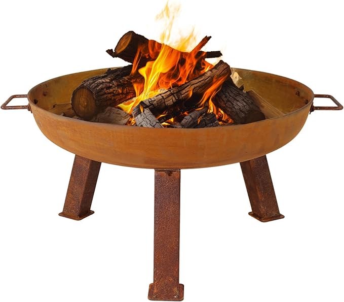 Sunnydaze Cast Iron Heavy Duty Fire Pit for Outside - Wood Burning Outdoor Fire Pit Bowl with Handles for Patio, Backyard, Camping - 24" - Rust