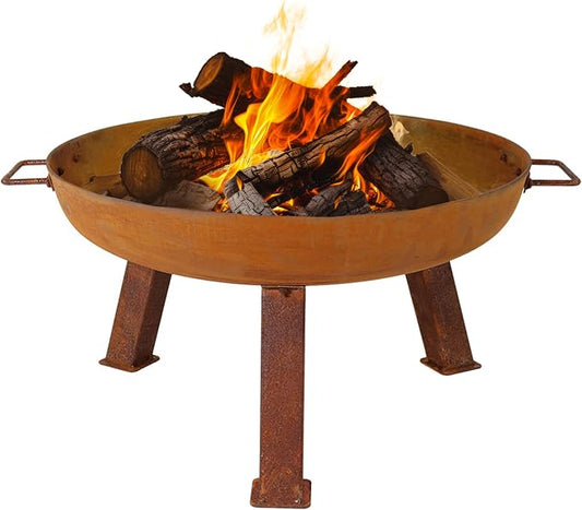 Sunnydaze Cast Iron Heavy Duty Fire Pit for Outside - Wood Burning Outdoor Fire Pit Bowl with Handles for Patio, Backyard, Camping - 24" - Rust