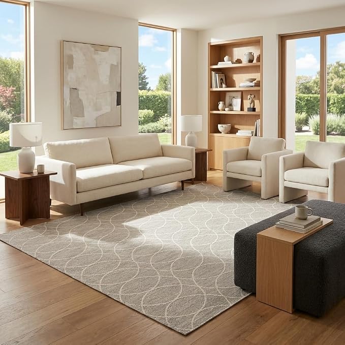 Unique Loom Outdoor Trellis Collection Area Rug - Gitter (7' 10" x 11' Rectangle, Light Gray/ Ivory)