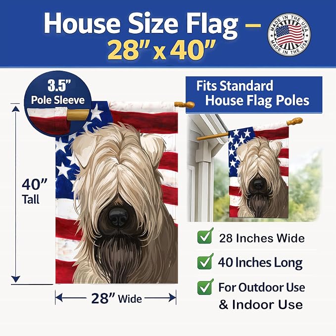 Caroline's Treasures CK6715CHF Soft-Coated Wheaten Terrier American Flag House Flag Large Porch Sleeve Pole Decorative Outside Yard Banner Artwork Wall Hanging, Polyester, House Size, Multicolor