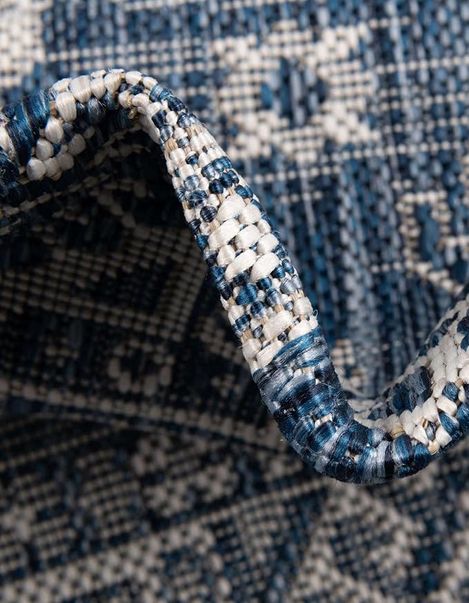 Unique Loom Outdoor Aztec Collection Area Rug - Chalca (7' 1" x 10' Rectangle, Blue/ Ivory)