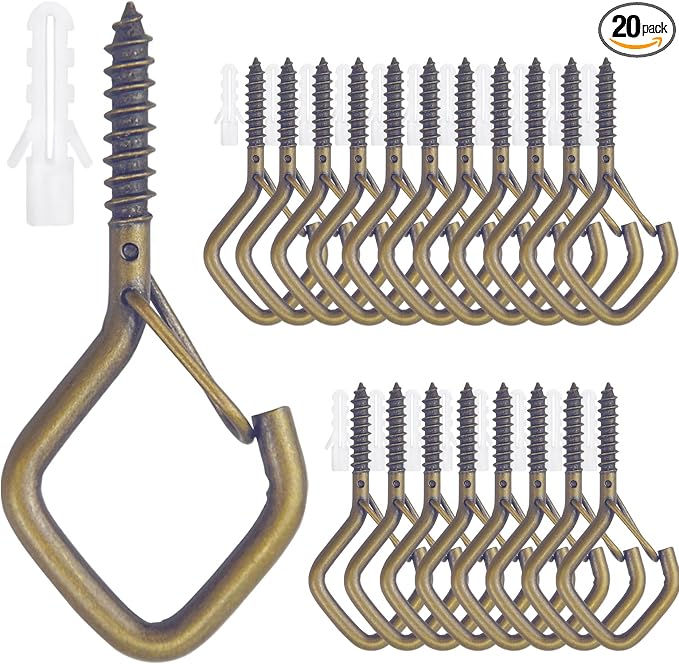 20PCS Eye Screw Hooks for Hanging Heavy Duty with Safety Buckle.Metal Ceiling Hooks for Hanging Plants,Cup,Wind Chime,Bird Feeders,String Lights at Indoor&Outdoor,2.36 Inch(No Drill Bit)