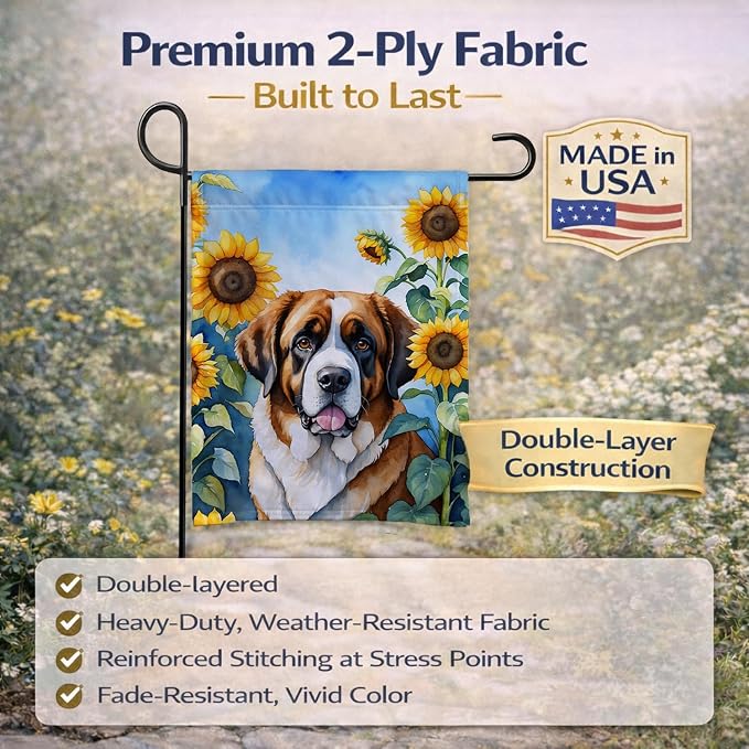 Caroline's Treasures DAC6151GF Saint Bernard in Sunflowers Garden Flag Mailbox Flag Decorative Yard Flag Banner Outside Patio Artwork Yard Flower Beds, Garden Size, Multicolor