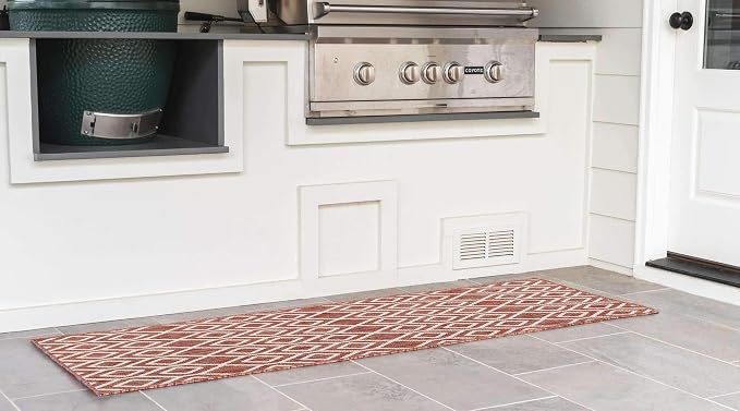 Jill Zarin Outdoor Collection Area Rug - Turks and Caicos (2' x 8' Runner Rust Red/Ivory)