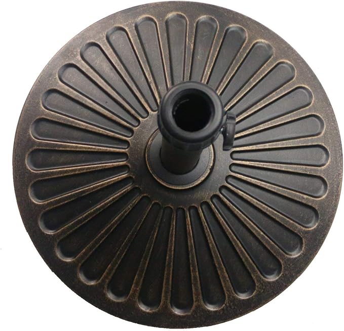Sunnyglade 7.5' Patio Umbrella 6 Ribs (Tan) | 18" 26.5-lbs Heavy Duty Round Antiqued Umbrella Base, Bronze