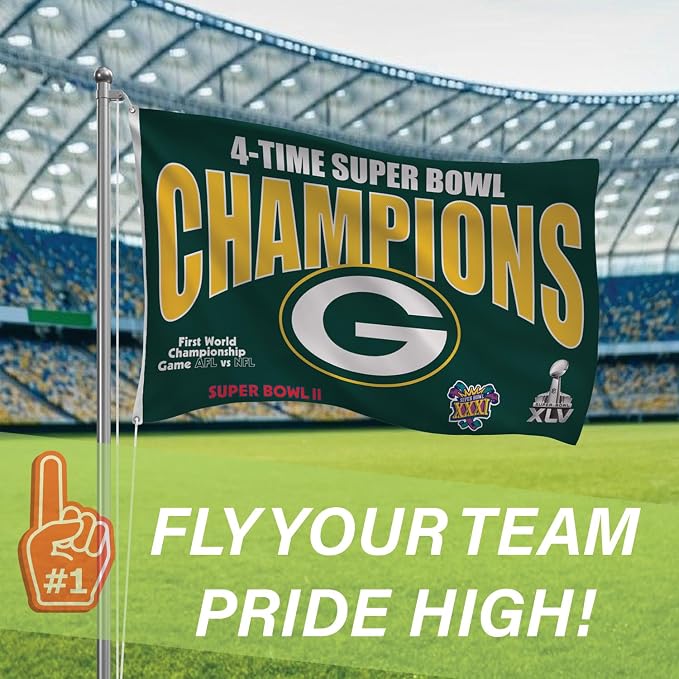 Team Sports America NFL Green Bay Packers Multi-Win Superbowl Champions 3x5 Flag for Outside with Grommets | Outdoor & Indoor | Heavy Duty Flag & Banner | Works with Flag Pole for Outside House