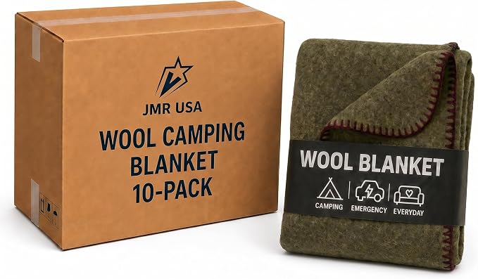 Wool Camping Blanket – 70% Wool Heavy-Duty Military Style Throw, Warm & Washable, Fire Retardant Cover for Emergency, Survival & Outdoor Use – Perfect for Camping, Car, Home & Hiking, Olive 62x84