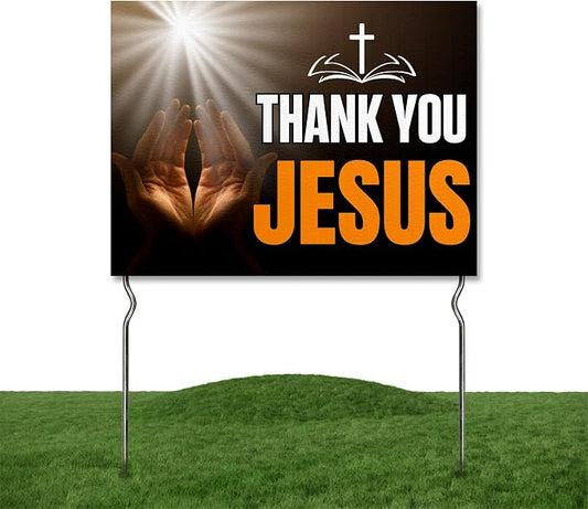 Thank You Jesus Yard Sign by DC | 24"x18" Double Sided Church Garden Sign with 13” Metal Stakes | Outdoor Signs Waterproof for Lawn, Patio, Sidewalk & House | Set of 3 | Made in USA
