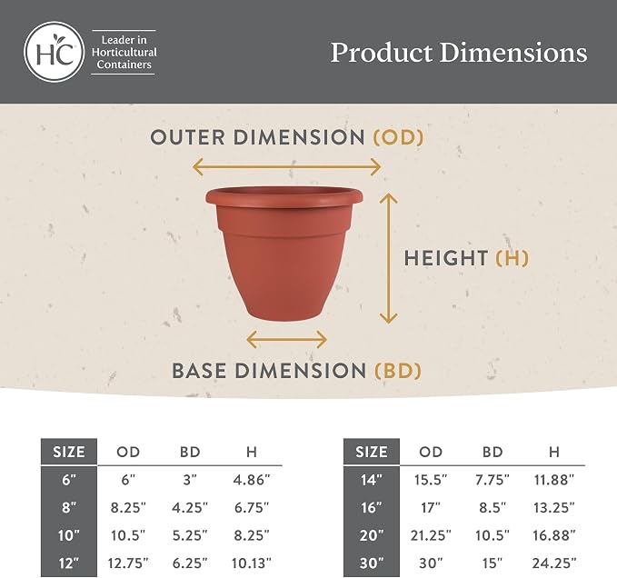 The HC Companies 14 Inch Caribbean Planter Pots w/Drainage & Plug, Rolled Rim Plastic Planters for Indoor Outdoor Plants, 2-Pack Decorative Flower Pots for Garden, Office & Home Decor, Cottage Stone