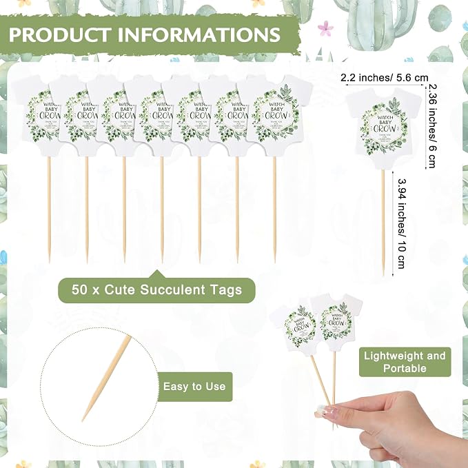 Geetery 101 Pcs Succulent Baby Shower Party Favor 1 Wooden Table Sign 50 Tags and 50 Kraft Succulent Pots for Guest Baby Shower Favors Gifts(Girl)