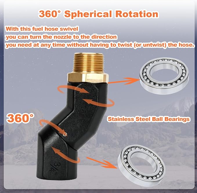 (3/4" NPT, 2PCS) Black Fuel Hose Swivel 360 Rotating Connector for Fuel Transfer Pump Fuel Nozzle Multi Plane Fuel Plane Swivel