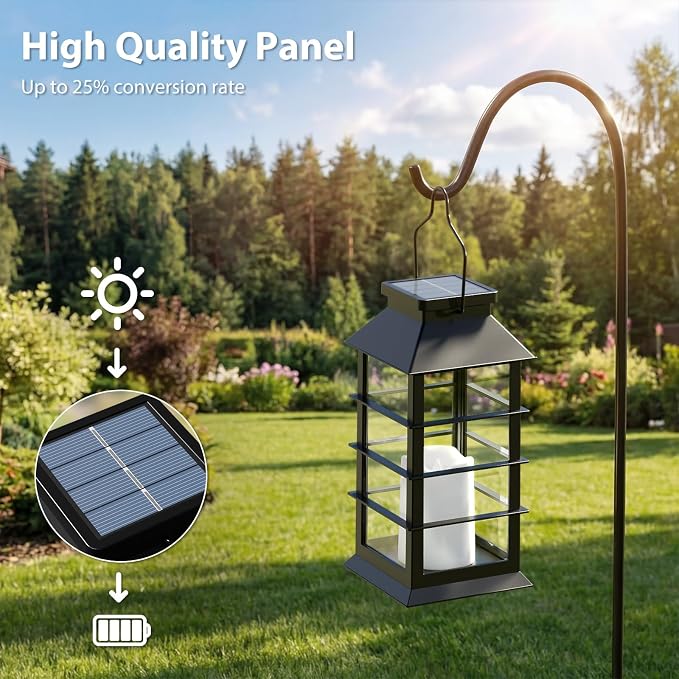 Otdair Solar Lanterns Outdoor Waterproof 4 Pack, 8.62" Retro Solar Lantern with Glass LED Flickering Flameless Candle,Lanterns Decorative Outdoor for Gift, Yard, Garden, Patio, Balcony,Porch, Party