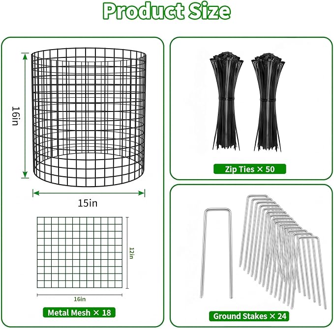 PASARA 6 Pack Plant Protectors from Animals, 13 Inch Round Cloche Plant Cages with Sturdy Chicken Wire Mesh, Garden Cages to Keep Animals Out for Vegetables & Flowers, Includes Support Stakes