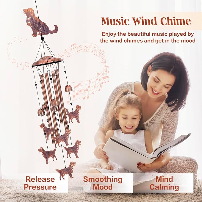 Golden Retriever Dog Wind Chimes for Outside,Dog Gifts for Women Men/Memorial Gift/Birthday Gifts Metal windchimes Outdoors/Indoors,Garden Decor,Patio,Porch,Yard Decorations