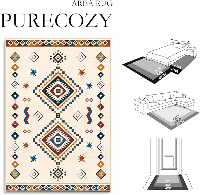 Moroccan Rug 4x6 Area Rug Boho Geometric Western Tribal Rug Soft Southwestern Washable Rugs Non Slip Low Pile Carpet for Living Room Bedroom Dining Room Home Office