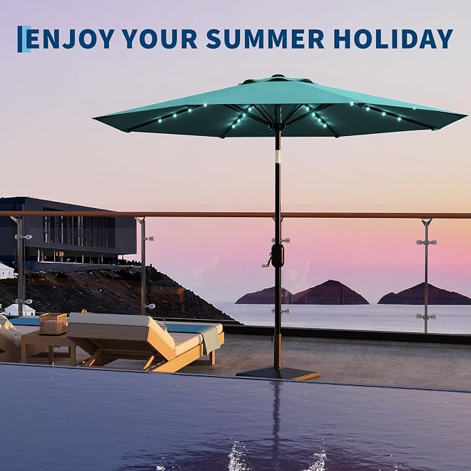 GarveeLife Patio Umbrella with Solar Lights, Outdoor Table Umbrella with 8 Durable Ribs, Tilt & Crank Mechanism, Water & UV Protection Sun Shade Umbrella for Garden, Poolside, Backyard (Yellow, 9 FT)
