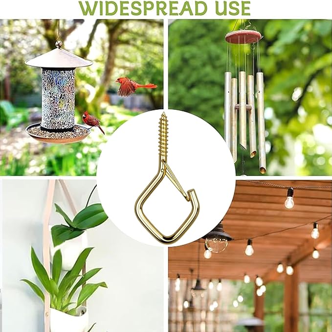 82 PCS Metal Gold Eye Screw Hooks for Hanging Heavy Duty.Windproof Ceiling Hooks for Hanging Plants,Cup,Wind Chime,Bird Feeders,Christmas String Lights at Indoor&Outdoor 2.2 Inch