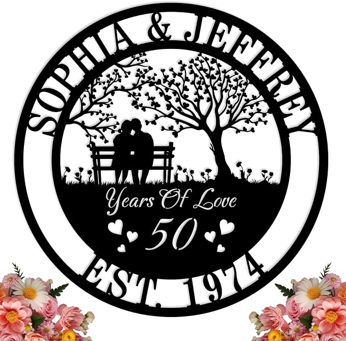 Personalized 50th/70th/60th/40th/30th/25th/1st Anniversary Wedding Gifts,Custom Metal Name Sign,Best 50th Anniversary Metal Gifts for Couple Parent Husband Wife, Unique Anniversary Present Ideas