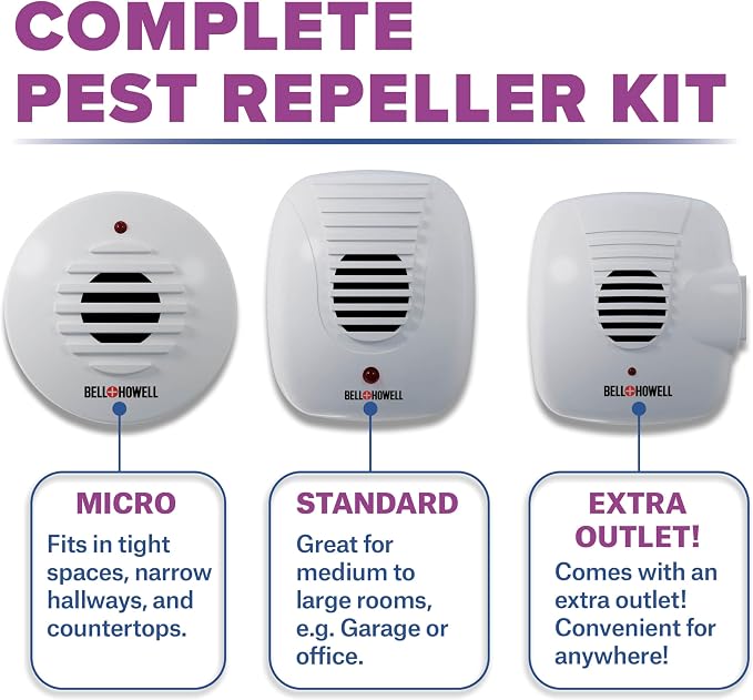 The Bell and Howell Ultrasonic Pest Repeller plug in device Complete Kit 6 Pack, Effectively Aids to repel mice, bugs, Rats, Rodents, Mosquitos, roaches, Spiders and Ants Chemical, odor and sound free