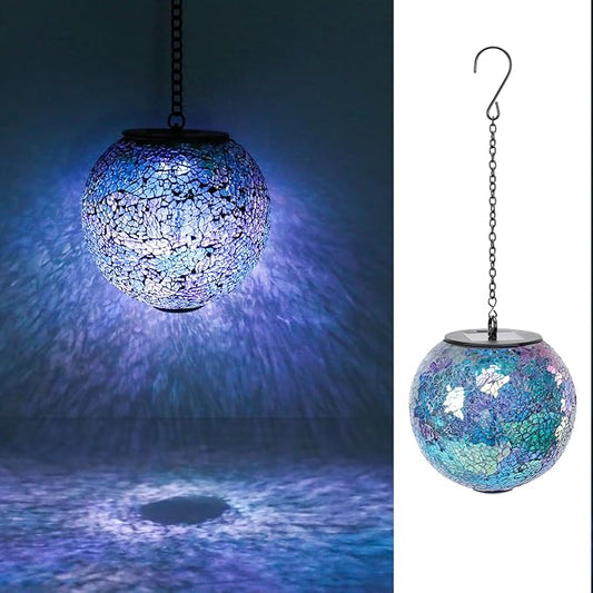 Solar Hanging Lantern Solar Outdoor Lanterns Mosaic Gazing Ball Outdoor Hanging Lights Outdoor Lights Waterproof Garden Patio Pathway & Yard Décor Blue
