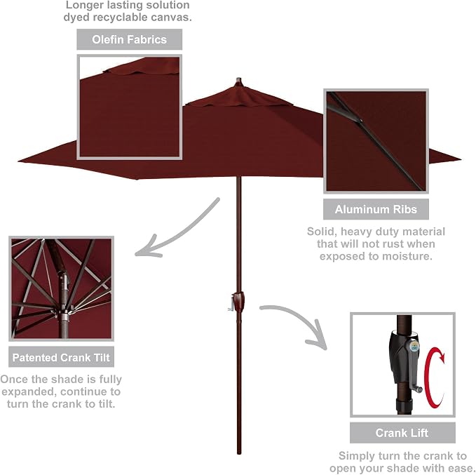 California Umbrella 9' Round Aluminum Outdoor Deck, Pool or Patio Umbrella, Crank Lift, Auto Tilt, Bronze Pole, Terracotta Olefin