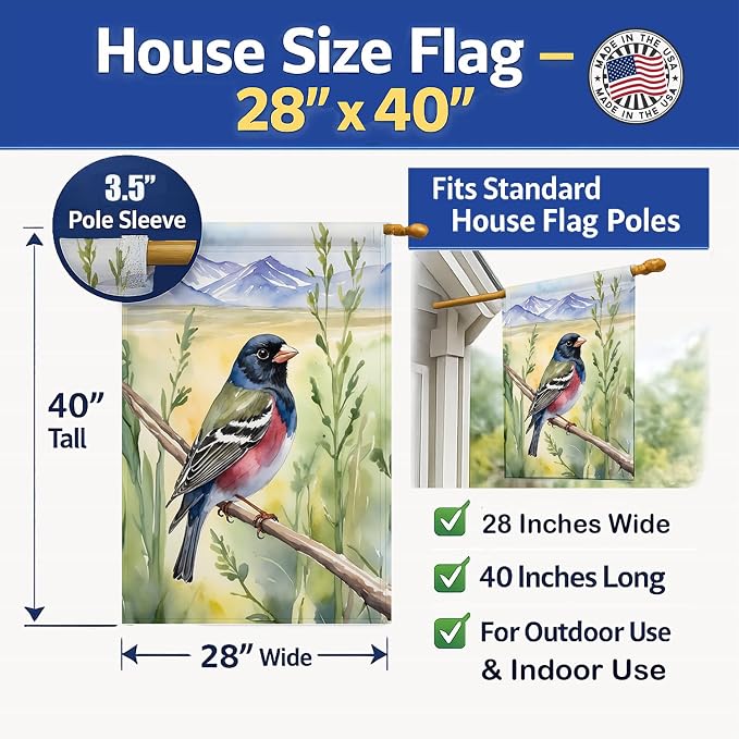 Caroline's Treasures Colorado Lark Bunting House Flag Large Porch Sleeve Pole Decorative Outside Yard Banner Artwork Wall Hanging, Polyester, House Size, Multicolor
