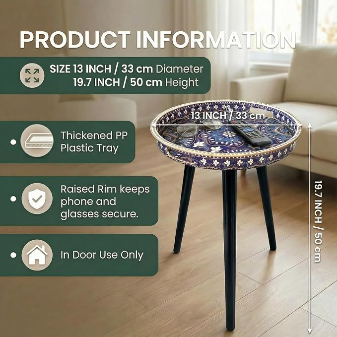 Gesodant Plastics Tray with Detachable Three Wooden 17.7 Inch Legs, Versatile Side Table with Tray Design, Perfect for Coffee, Tea, and Relaxation Time- Bohemian-Style (Purple Blue Flowers)