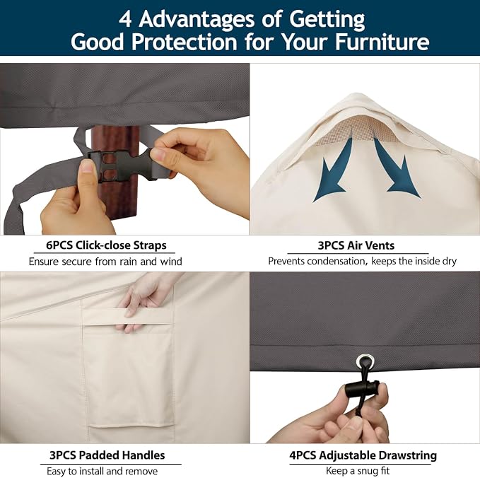 Outdoor Sectional Cover Patio Furniture Covers Waterproof Rip-Stop Anti-UV 600D Heavy Duty Couch Sofa Cover with 3 Air Vent (Beige & Charcoal, V-Shaped-85''X85'')