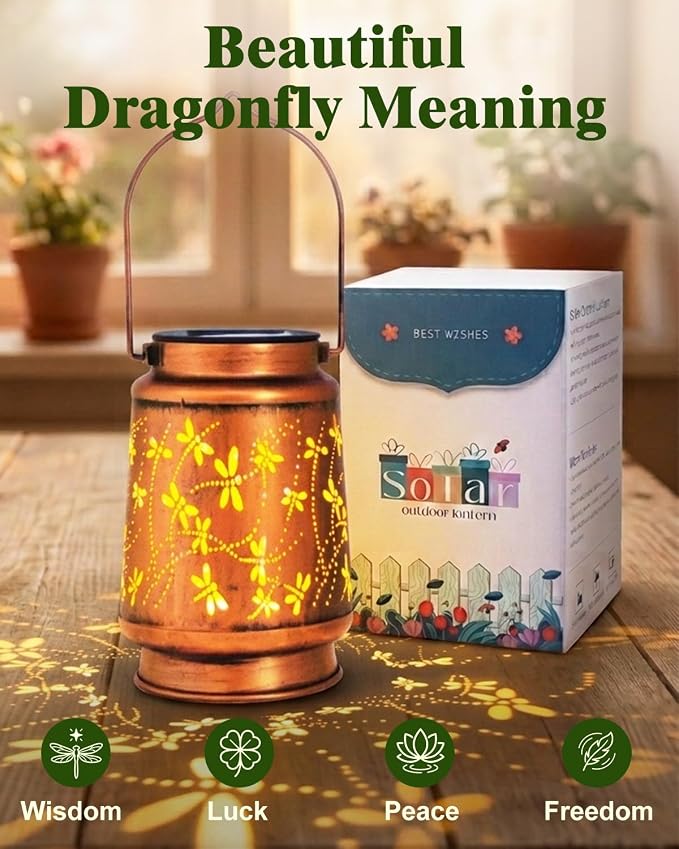 Dragonfly Birthday Gifts for Women Mom Grandma Solar Lanterns Outdoor Waterproof Garden Decor Metal Hanging LED Decorative Light for Patio Yard Lawn Backyard Front Porch Gardening Gifts | Birthday Gifts for Women, Mom & Grandma, Outdoor Garden Decor, M...