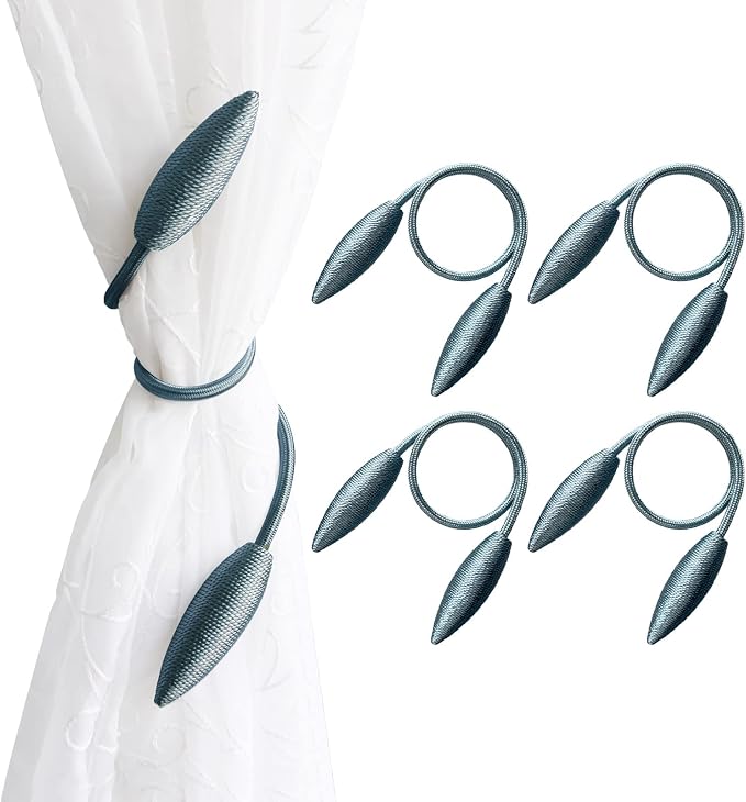 Valea Home 4 Pieces Curtain Tiebacks Clips Creative Window Drape Twist Tie Backs European Style Custom Made Curtain Holders Decorative Draperies Holdbacks, Teal