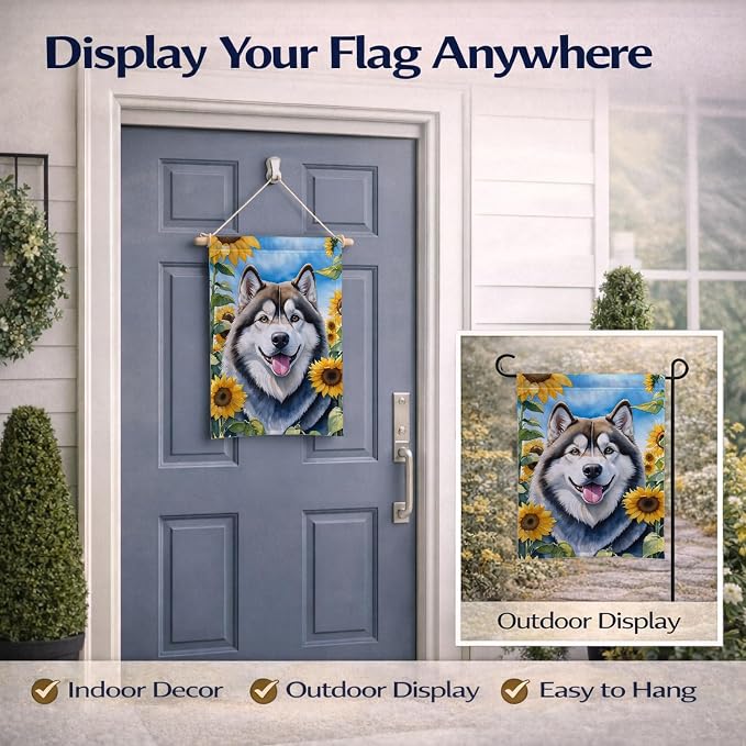 Caroline's Treasures DAC6005GF Alaskan Malamute in Sunflowers Garden Flag Mailbox Flag Decorative Yard Flag Banner Outside Patio Artwork Yard Flower Beds, Garden Size, Multicolor