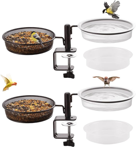 2 Pack Deck Bird Feeders Deck Mount Bird Bath Spa for Dual Use Deck Flower Stand Flower Pot Great for Attracting Birds Detachable and Adjustable Heavy Duty Sturdy Steel,Bronze