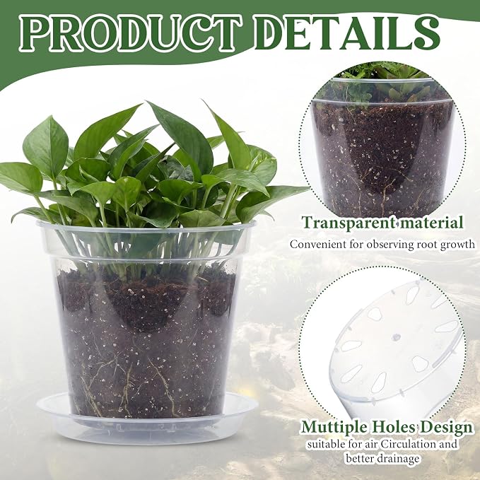 Baderke 12 Pack Clear Nursery Pot Plastic Nursery Pot Large Plant with Drainage Holes for Root Health Indoor Outdoor (Multiple Sizes)