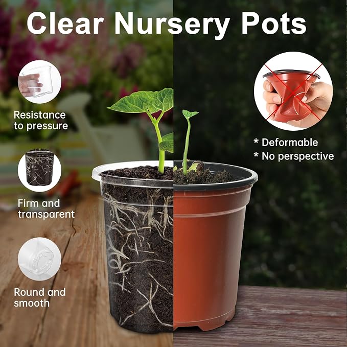 30 Packs 6.5/5/4 Inch Reinforced Clear Nursery Pots for Plants with Drainage Hole, Variety Pack High Transparency Plastic Seedling Plant Pot with 20 Labels
