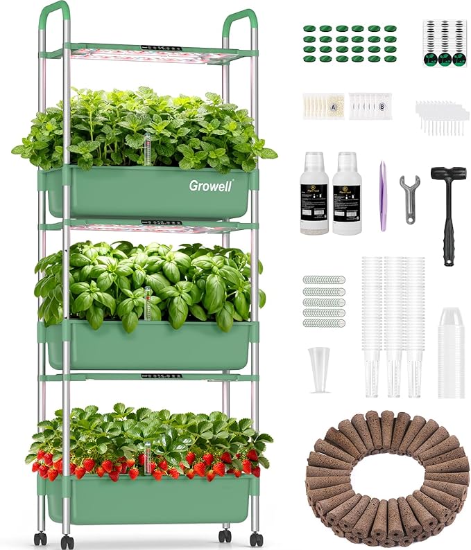 Growell Hydroponics Growing System Kit, 81 Pods Vertical Indoor Herb Garden with Smart LED Grow Light, Auto Circulating Water Pump Each Tier, 42L Hydroponic Gardening Systems for Ideal Gifts (Green)