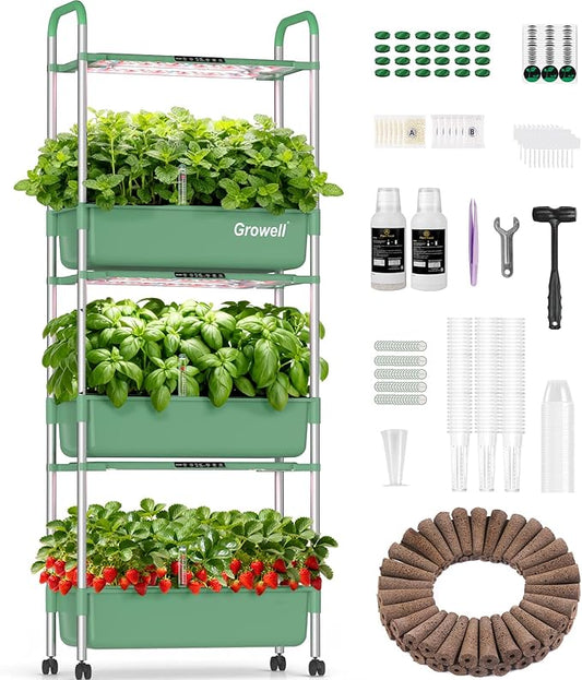 Growell Hydroponics Growing System Kit, 81 Pods Vertical Indoor Herb Garden with Smart LED Grow Light, Auto Circulating Water Pump Each Tier, 42L Hydroponic Gardening Systems for Ideal Gifts (Green)