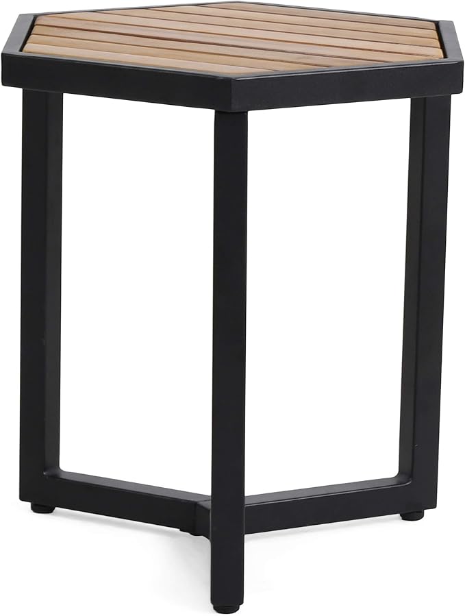 Christopher Knight Home END Table, Black Metal + Teak