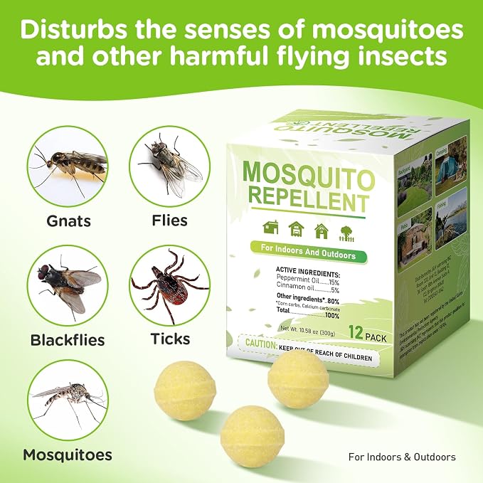 12 Pack Mosquito Repellent, Mosquito Repellent Outdoor Patio Powerful, Mosquites Deterrent for Yard, Camping,Hiking, Picnicking Child&Pets Friendly