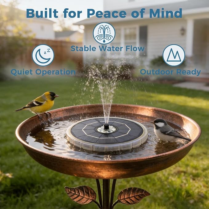 Solar Fountain for Bird Bath with Colorful LED Lights, Floating Solar Fountain Fixed Rods, 3W Solar Powered Water Fountain Pump with Strong Spray & 5 Nozzles for Pond, Pool, 23 LED Lights