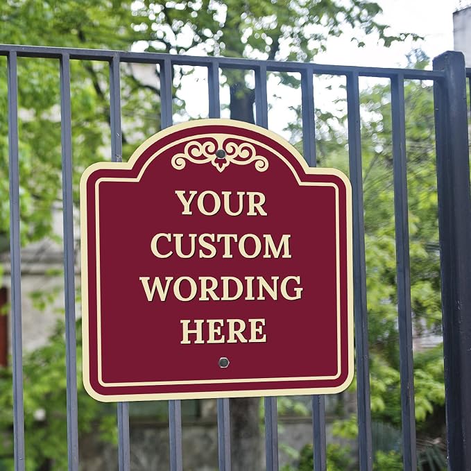 Custom Decorative Sign, Personalized Metal Sign for Business, Driveway, Home, Airbnb, Office Door Plaque,Burgundy Background Sign, 18x18 Inches, ACM, Fade Resistant, Made in USA by Sigo Signs
