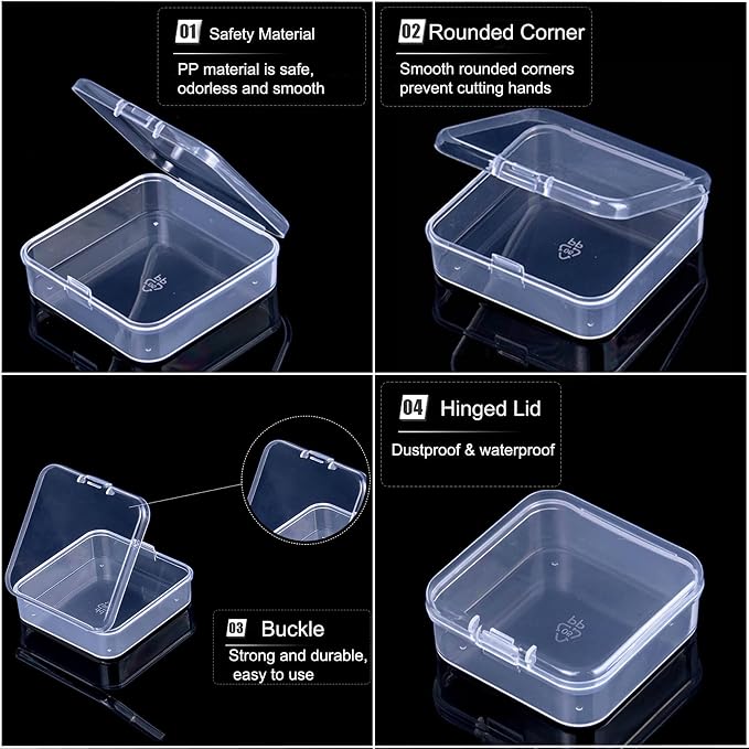 Bead Organizer Box, 60pcs Small Clear Plastic Storage Containers, Craft Storage Box Features Hinged Lid and Labels, Mini Boxes for Bracelets, Jewelry, Diamonds, Clay Beads, Screws, Seeds, Small Parts
