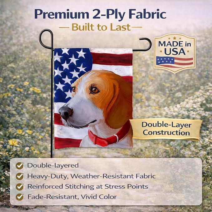 Caroline's Treasures CK6558GF Harrier Dog American Flag Garden Flag Mailbox Flag Decorative Yard Flag Banner Outside Patio Artwork Yard Flower Beds, Garden Size, Multicolor