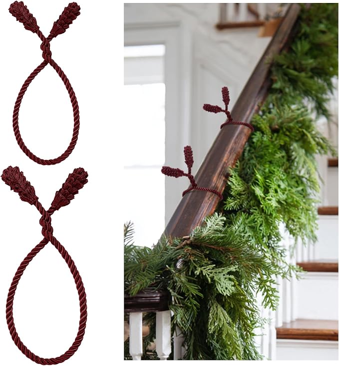 Riakrum 20 Pcs Christmas 20 Inches and 16 Inches Set Decorative Garland Twist Ties Garland Decor for Xmas Holiday Lights Bannisters Stairways Railings (Burgundy)