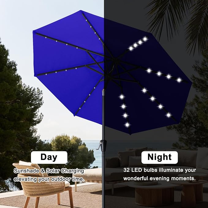 ABCCANOPY 10FT Durable Solar Led Patio Umbrellas with 32LED Lights (Blue)