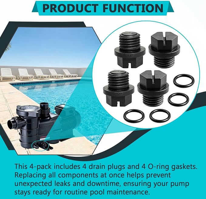 SPX1700FG Pool Pump Drain Plug Gasket Replacement 4-Pack | Fits Hayward SPX1700FG, MaxFlo & Select Power-Flo. Includes 4 Plugs & Seals for Pool Maintenance.