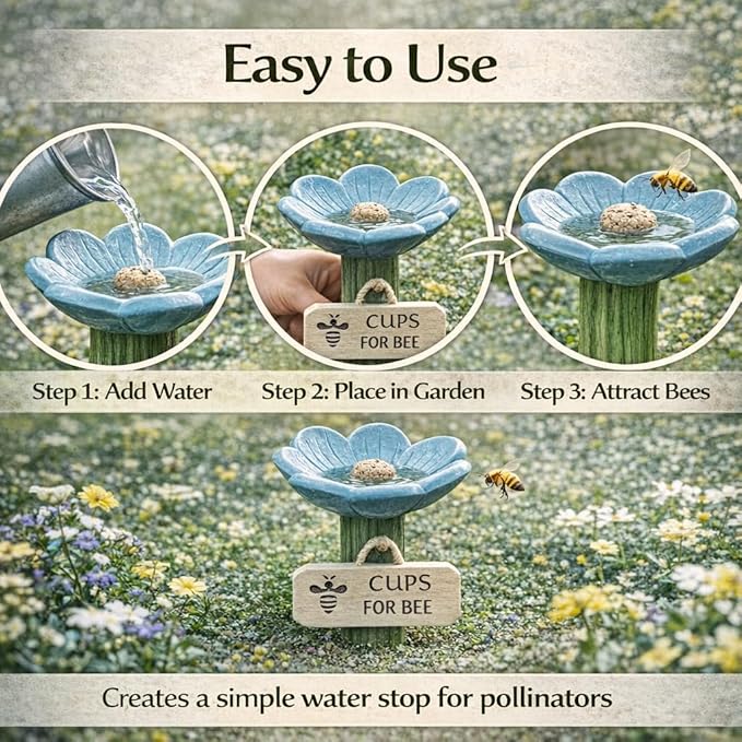 Bee Watering Station for Garden 1-Pack, Flower Bee Water Feeder, Ground Stake Pollinator Watering Station for Yard, Flower Bed, Planter